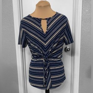 AUW Blue and Tan Striped Keyhole Top - Women size large
